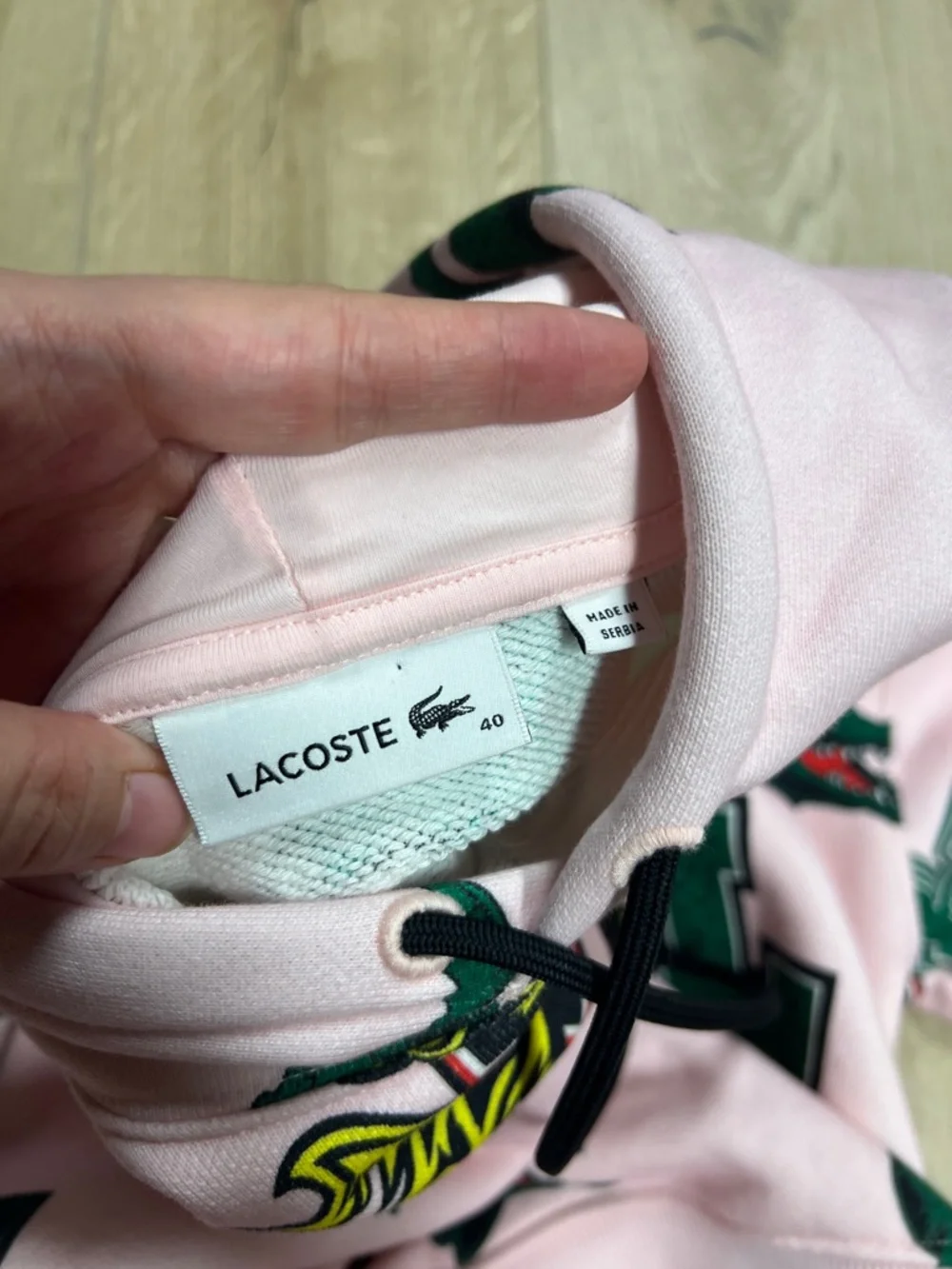Lacoste Pink Hoodie with Green Crocodile & Graphic Print - Picture 4 of 6